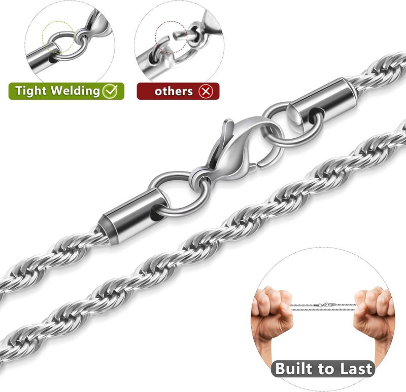 ROMASS 2Pcs Cross Necklace for Men Boys, Bible Verse Christmas Gifts Stainless Steel Silver Black American Flag Chains for Men Pendant Jewelry Box - Image 4